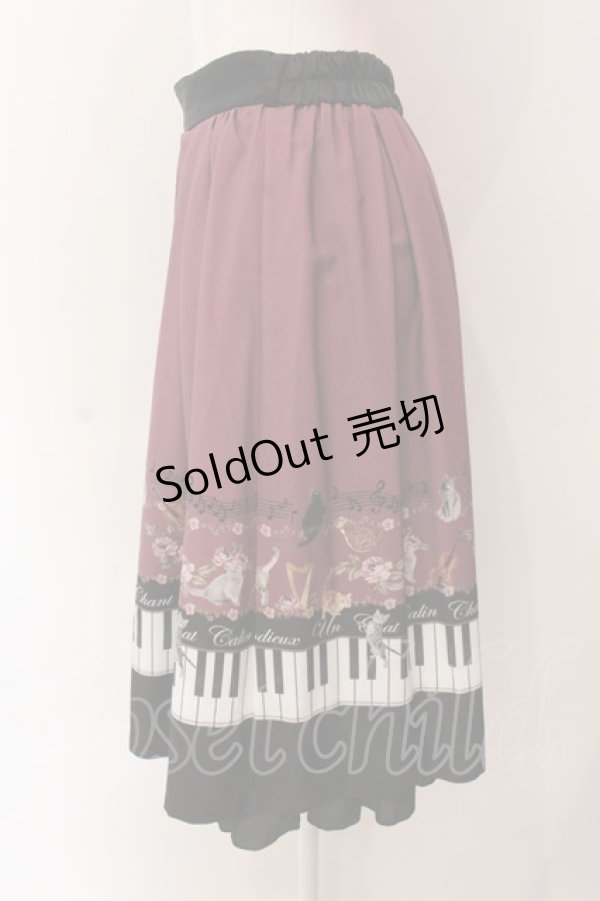 画像3: axes femme POETIQUE / ベルト付猫とピアノ柄スカート（ベルト欠品） M ワイン O-25-03-08-072-AX-SK-OW-OS (3)