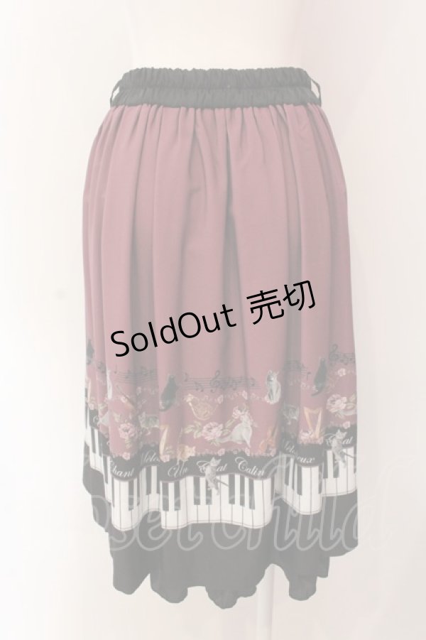 画像4: axes femme POETIQUE / ベルト付猫とピアノ柄スカート（ベルト欠品） M ワイン O-25-03-08-072-AX-SK-OW-OS (4)
