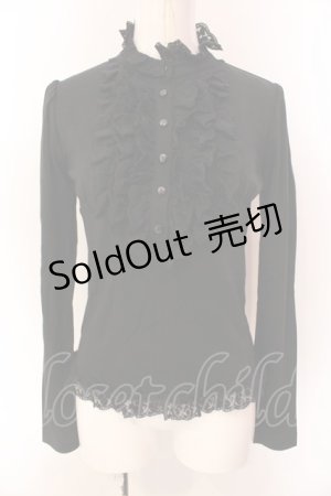 画像: Sheglit / スタンドカラーフリルカットソー M ブラック O-25-03-08-073-EL-TO-OW-OS