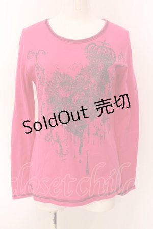 画像: ALGONQUINS / ハート＆ローズptカットソー F 濃ピンク O-25-03-08-078-AL-TO-OW-OS