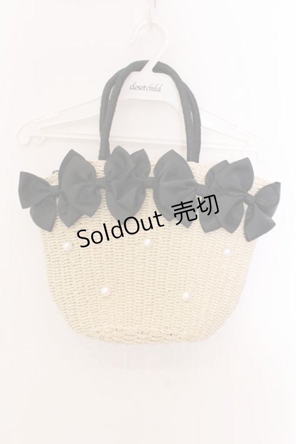画像1: axes femme POETIQUE / リボン雑材風バッグ  ナチュラル×クロ O-25-03-08-082-AX-BG-OW-OS (1)