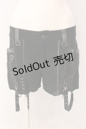 画像: Ozz Croce / 刺繍入サイドベルトショートパンツ  ブラック O-25-03-08-002-OO-PA-OW-OS