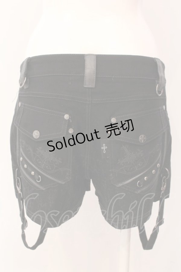 画像4: Ozz Croce / 刺繍入サイドベルトショートパンツ  ブラック O-25-03-08-002-OO-PA-OW-OS (4)