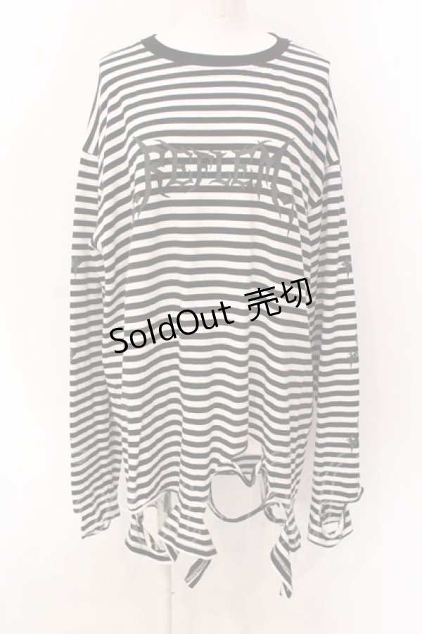 画像1: REFLEM / ダメージボーダーL/S Tee　カットソー F ブラック×ホワイト O-25-03-08-025-PU-TO-OW-OS (1)