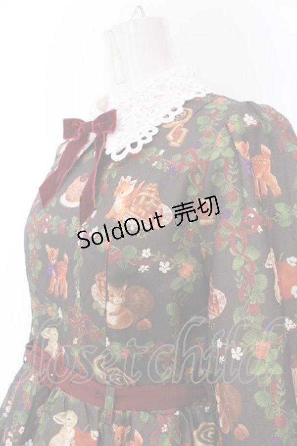 画像2: axes femme kawaii / 森のケーキ屋さん柄ワンピース M グリーン O-25-03-12-032-AX-OP-IG-OS (2)