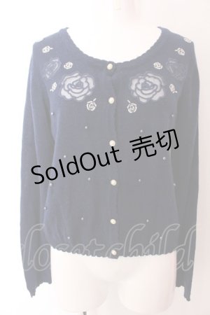 画像: axes femme / ローズ透かしカーディガン M ネイビー O-25-03-12-049-AX-TO-IG-OS
