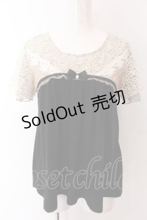 画像: axes femme / ローズレーススリーブAラインTシャツ M クロ O-25-03-12-050-AX-TO-IG-OS