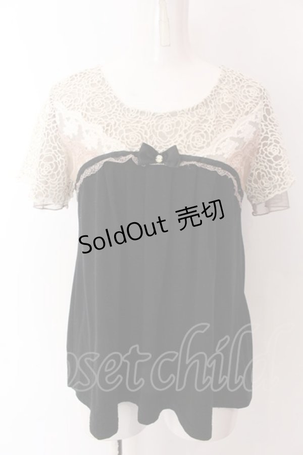 画像1: axes femme / ローズレーススリーブAラインTシャツ M クロ O-25-03-12-050-AX-TO-IG-OS (1)