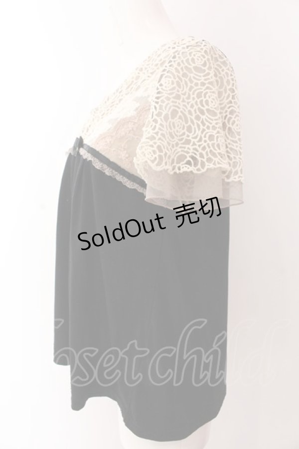画像2: axes femme / ローズレーススリーブAラインTシャツ M クロ O-25-03-12-050-AX-TO-IG-OS (2)