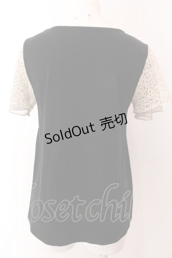 画像4: axes femme / ローズレーススリーブAラインTシャツ M クロ O-25-03-12-050-AX-TO-IG-OS (4)
