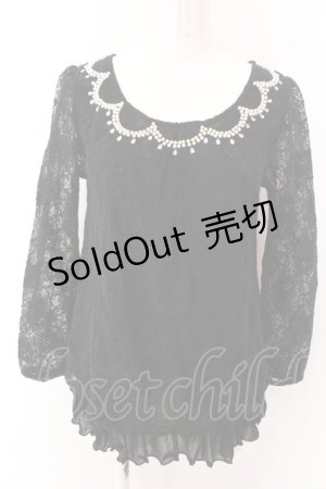 画像: axes femme / ビジュー襟総レースプルオーバー M クロ O-25-03-12-051-AX-TO-IG-OS