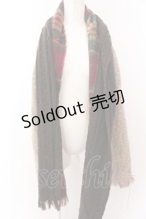 画像: axes femme / 切り替え大判マフラー 200×50cm ブラウン O-25-03-12-053-AX-ZA-IG-OS
