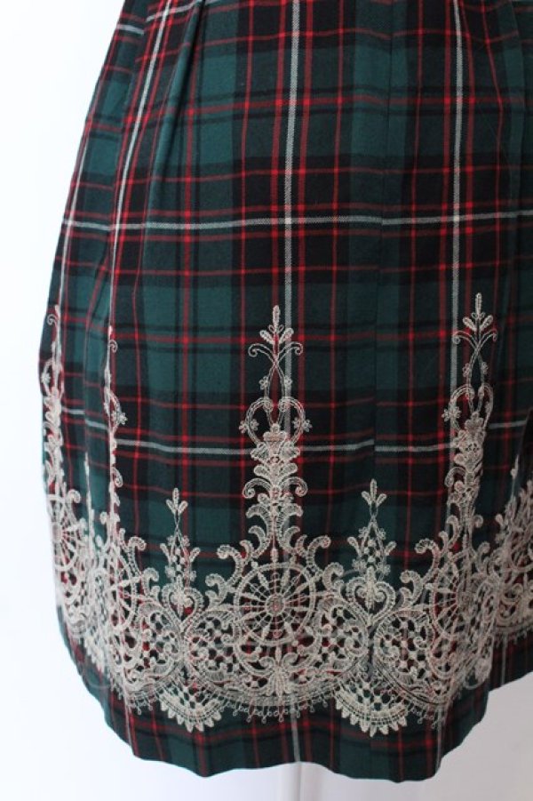 画像3: Jane Marple / ウールタータンヴィクトリアンエンブロイダリーのビスチェドレス M グリーン O-25-03-12-009-JM-OP-OW-ZT005 (3)