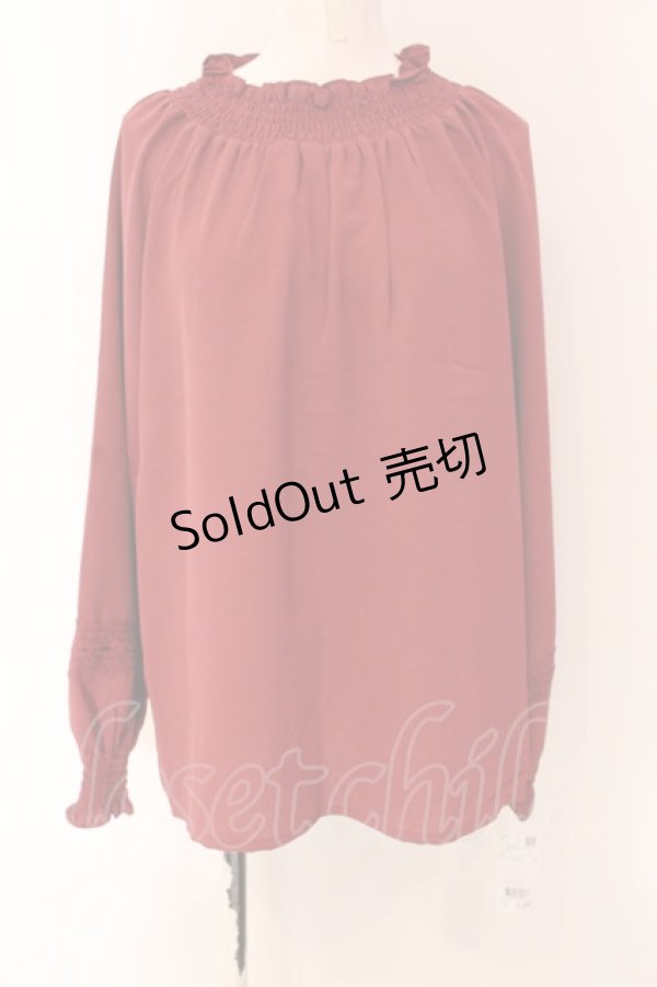 画像1: axes femme / シャーリングスタンドブラウス F アカ O-25-03-13-013-AX-BL-OW-OS (1)