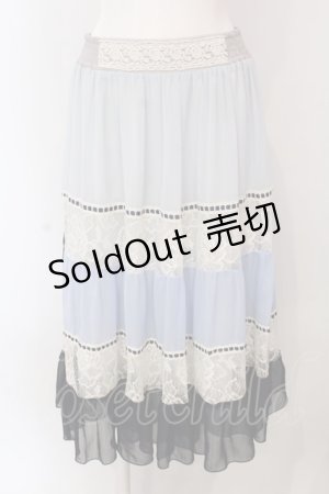 画像: axes femme / 配色ティアードミディ丈スカート M サックス O-25-03-17-034-AX-SK-IG-OS