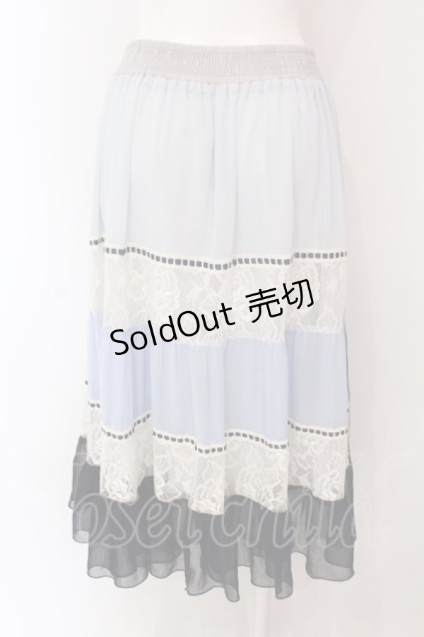 画像2: axes femme / 配色ティアードミディ丈スカート M サックス O-25-03-17-034-AX-SK-IG-OS (2)