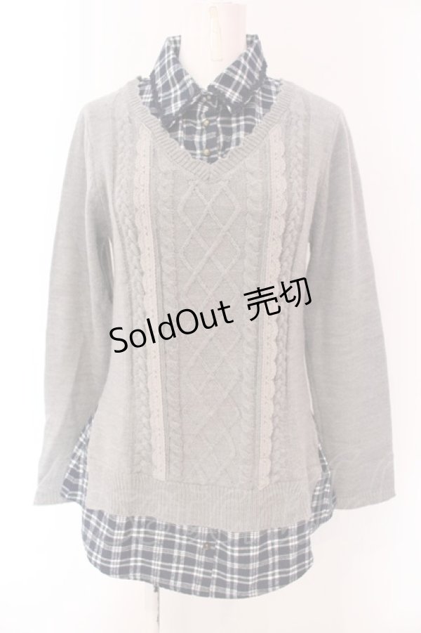 画像1: axes femme / チェックレイヤードニットプルオーバー M グレー×ネイビー O-25-03-17-041-AX-TO-IG-OS (1)