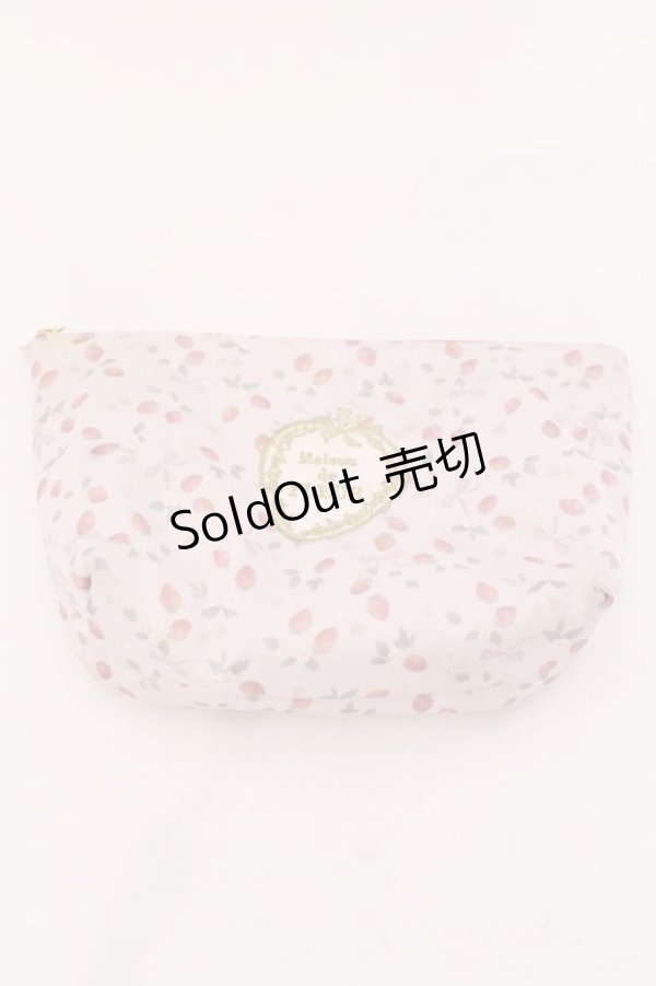 画像1: 【SALE】Maison de FLEUR / イチゴアップリケベーシックポーチ  ピンク O-25-03-17-089-LO-ZA-IG-ZT422-F008 (1)