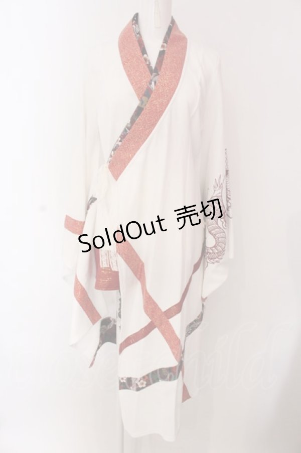 画像1: Qutie Frash / 3店舗限定カラー着物カーデ  ホワイト×レッド O-25-03-17-014-QU-JA-OW-OS (1)