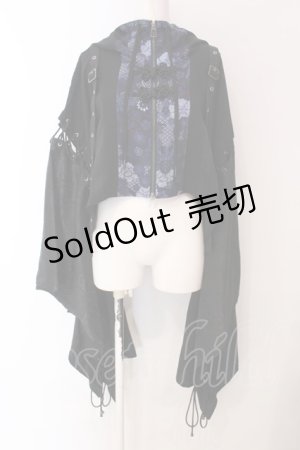 画像: Qutie Frash / 和柄ショートカーデ  ブラック×ブルー O-25-03-17-016-QU-TO-OW-OS