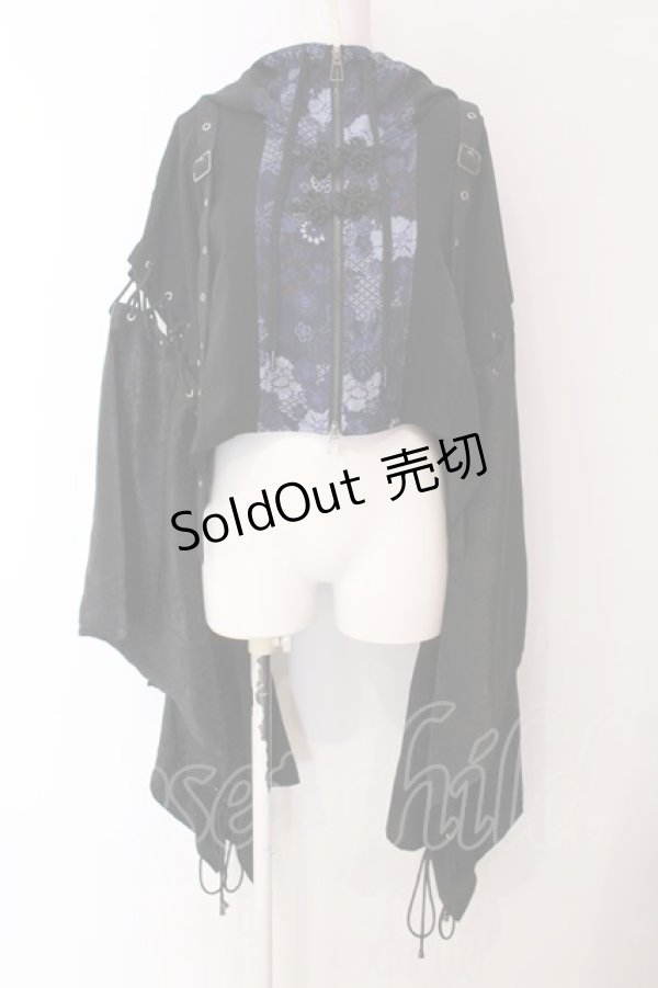 画像1: Qutie Frash / 和柄ショートカーデ  ブラック×ブルー O-25-03-17-016-QU-TO-OW-OS (1)