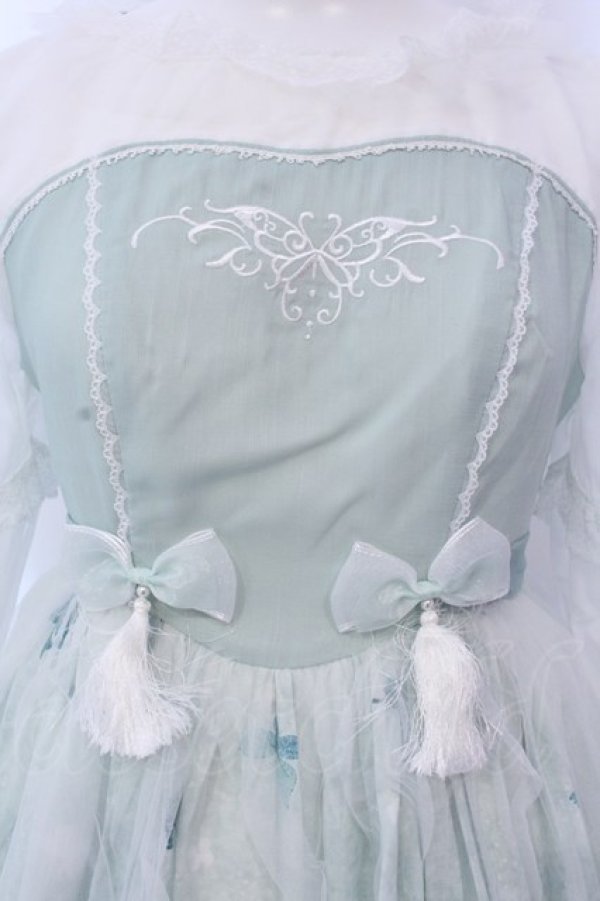 画像2: 南鹿鳴（海外ロリィタ） / Butterfly Dream Embroidery　ワンピース S ミント×シロ O-25-03-18-006-LO-OP-IG-OS (2)