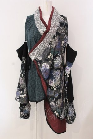 画像: Qutie Frash / 袖セパレート着物カーデ  ブラック×グリーン×ワイン O-25-03-20-1015-QU-TO-IG-ZY