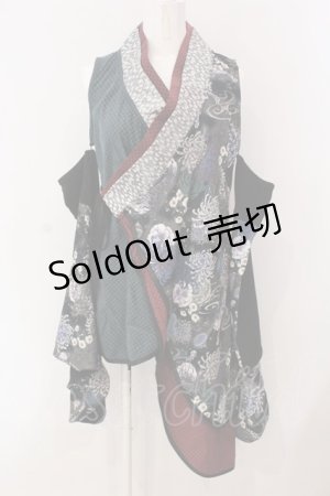 画像: Qutie Frash / 袖セパレート着物カーデ  ブラック×グリーン×ワイン O-25-03-20-1015-QU-TO-IG-ZY