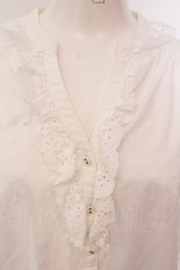 画像2: Franche Lippee / ドットジャガードコットンレースロングワンピース M シロ O-25-03-20-2012-LO-OP-OW-ZT192 (2)