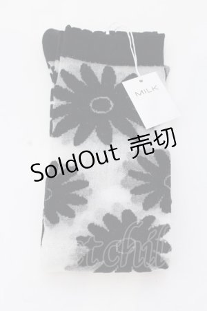画像: MILK / フラワーシースルーオーバーニーソックス  クロ O-25-03-20-017-ML-ZA-OW-OS