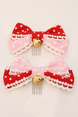 画像: Angelic Pretty / Lovely Dot配色リボンコーム  ピンク×アカ O-25-03-20-024-AP-AC-OW-OS