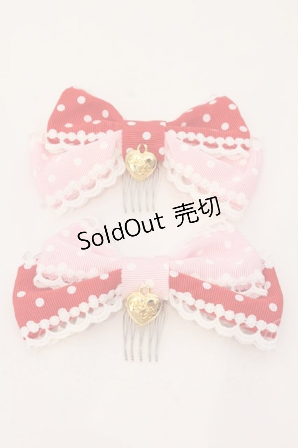 画像1: Angelic Pretty / Lovely Dot配色リボンコーム  ピンク×アカ O-25-03-20-024-AP-AC-OW-OS (1)