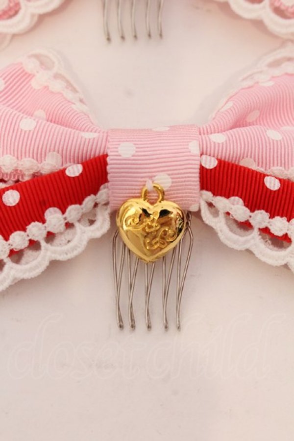 画像2: Angelic Pretty / Lovely Dot配色リボンコーム  ピンク×アカ O-25-03-20-024-AP-AC-OW-OS (2)