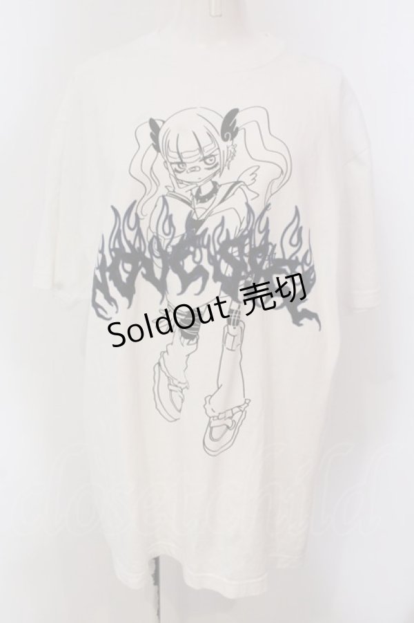 画像1: NOVESSEL / 少女イラストプリント半袖Tシャツ  ホワイト O-25-03-22-012-PU-TS-IG-OS (1)