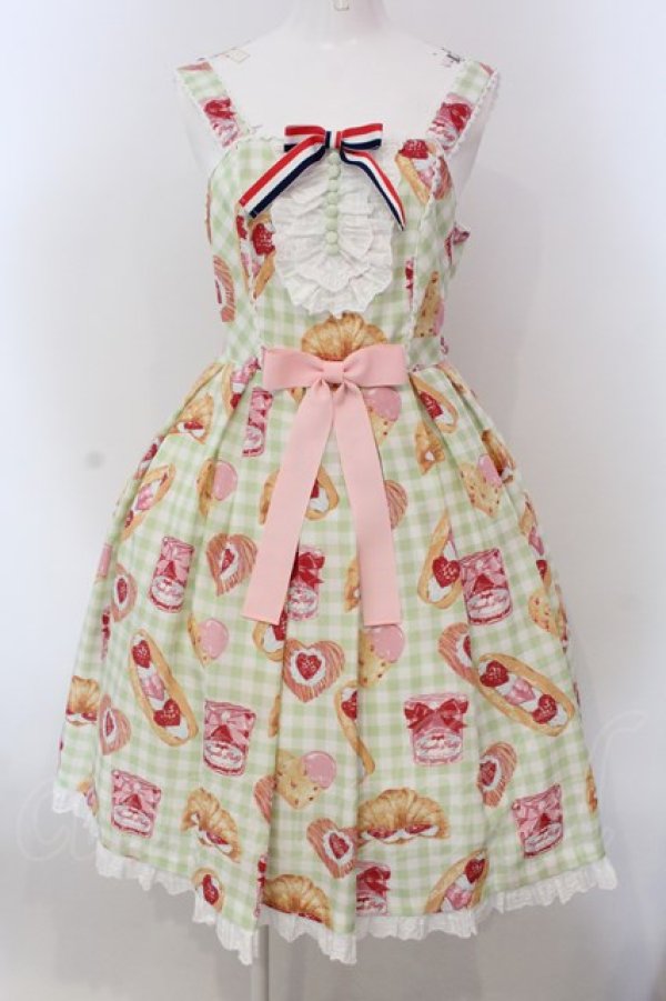 画像1: Angelic Pretty / いちごBread Bakeryジャンパースカート  グリーン O-25-03-24-020-AP-OP-OW-OS (1)