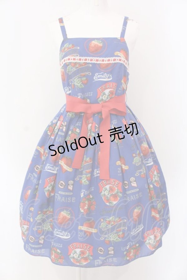 画像1: Emily Temple cute / Vintage Strawberryキャミソールワンピース  ネイビー O-25-03-25-030-ET-OP-IG-OS (1)