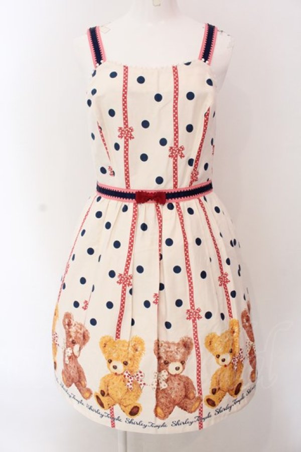 画像1: Shirley Temple / リボンベアジャンパースカート M オフシロ O-25-03-25-014-ET-OP-IG-ZT466 (1)