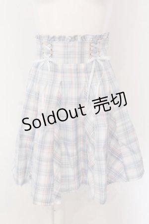 画像: Amavel / ダブルレースアップはぎフレアチェックスカート  サックス O-25-03-26-031-CA-SK-IG-OS