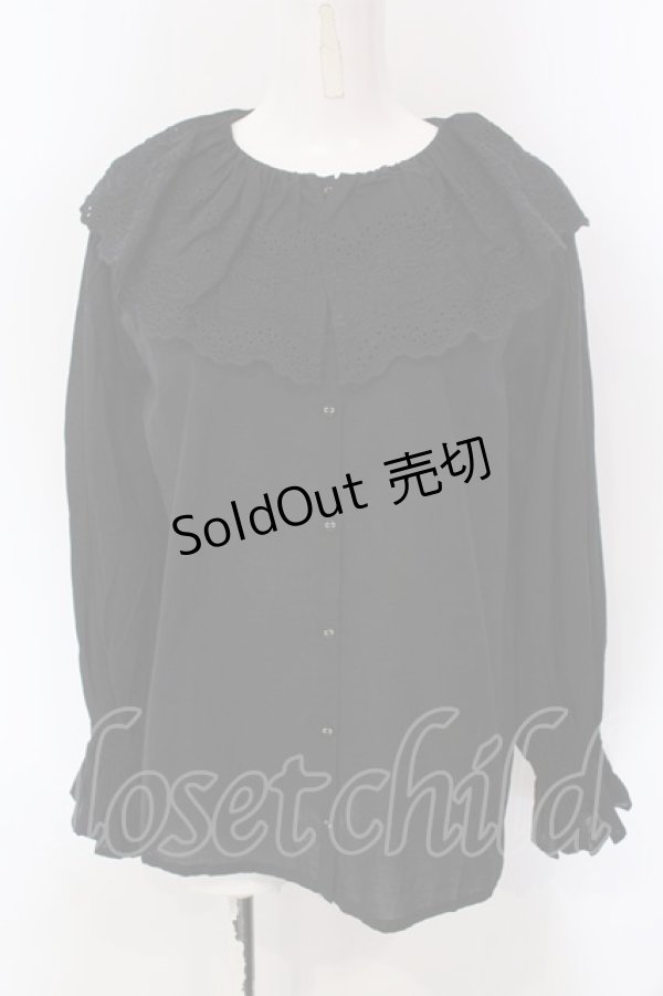 画像1: FELISSIMO / アデリアレトロ×シロップ．野ばな柄を刺しゅうした　レース衿のブラウス M クロ O-25-03-26-1040-EL-BL-OW-ZT0329D (1)