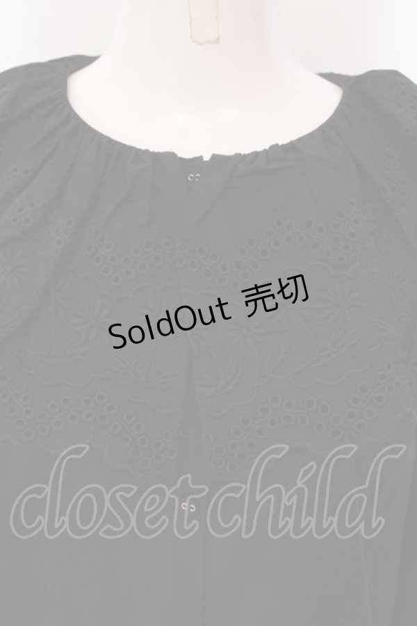 画像2: FELISSIMO / アデリアレトロ×シロップ．野ばな柄を刺しゅうした　レース衿のブラウス M クロ O-25-03-26-1040-EL-BL-OW-ZT0329D (2)