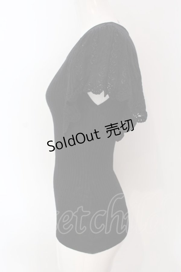 画像2: F&A / 透かし編みラッフルノースリーブニットプルオーバー F クロ O-25-03-26-1041-LO-TO-OW-ZT120 (2)