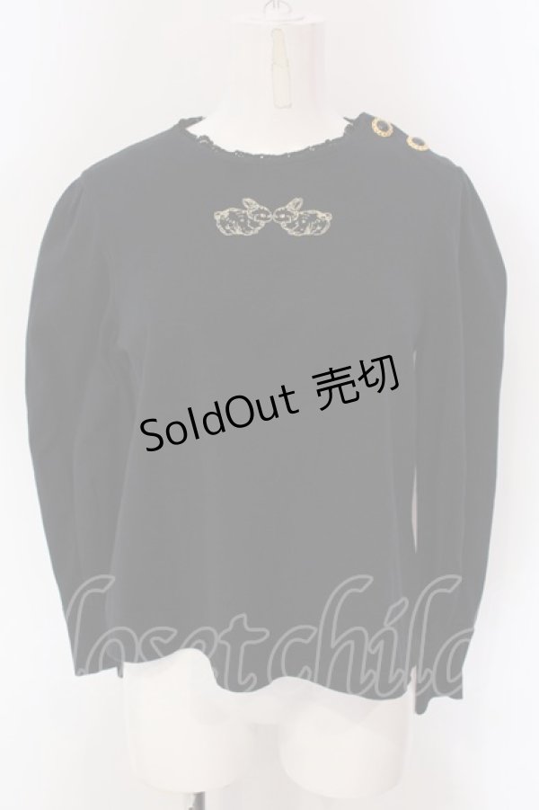 画像1: 【SALE】Franche Lippee / うさぎ刺しゅうプルオーバー M クロ O-25-03-26-1047-LO-TO-OW-ZT231 (1)