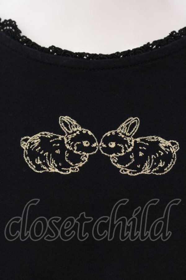 画像2: Franche Lippee / うさぎ刺しゅうプルオーバー M クロ O-25-03-26-1047-LO-TO-OW-ZT231 (2)