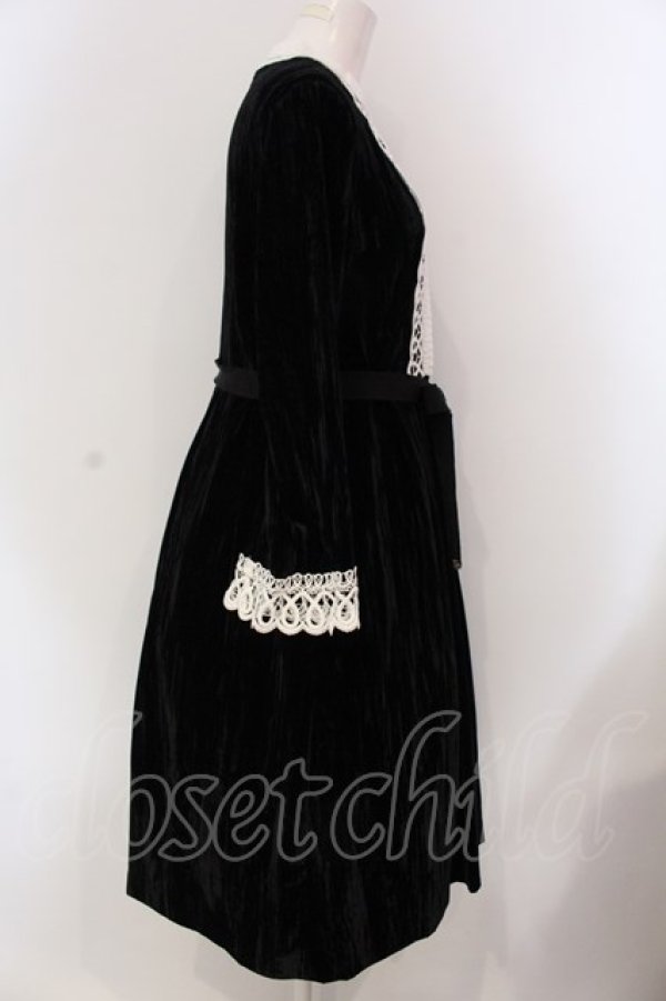画像3: Jane Marple / Wrinkle velvet Stella dress ドレス M クロ×シロ O-25-03-26-1005-JM-OP-IG-ZT113 (3)