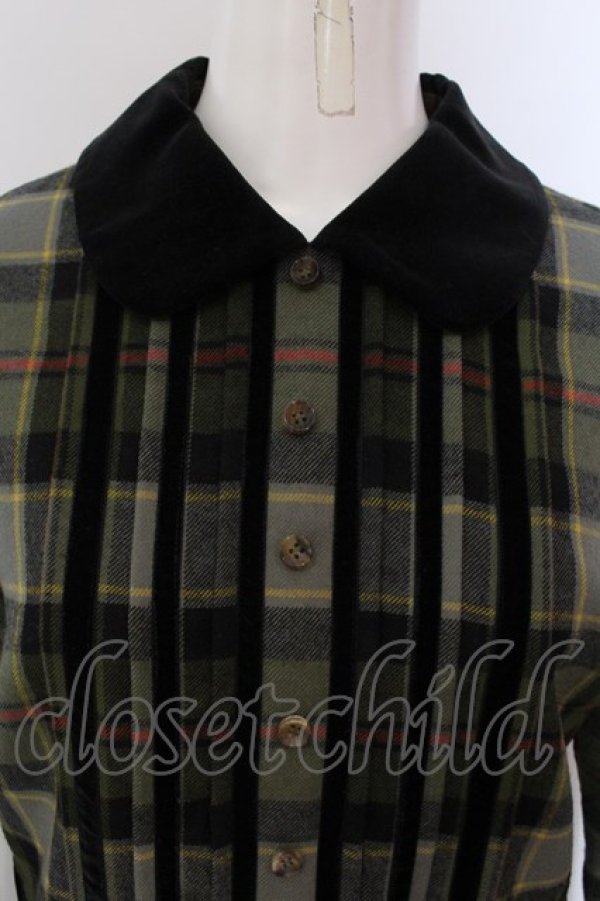 画像2: Jane Marple / Tartan check velvet trimming dress ドレス M グリーン O-25-03-26-1006-JM-OP-IG-ZT114 (2)