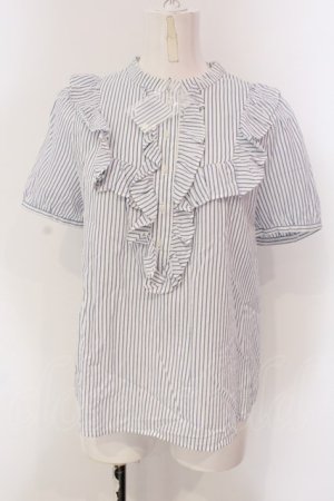 画像: Franche Lippee / フリルストライプブラウス M シロ×アオ O-25-03-26-1019-LO-BL-OW-ZT109