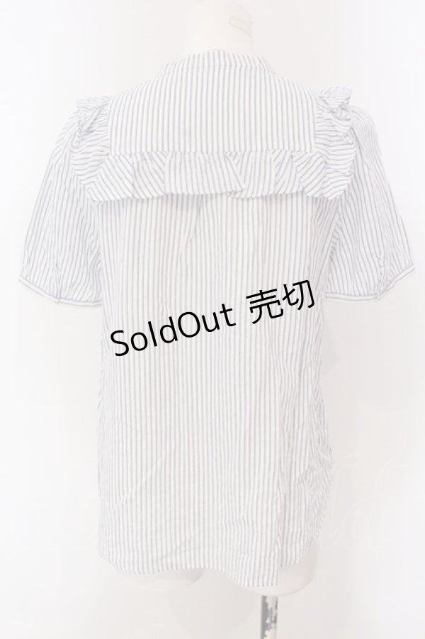 画像3: Franche Lippee / フリルストライプブラウス M シロ×アオ O-25-03-26-1019-LO-BL-OW-ZT109 (3)