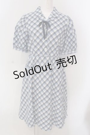 画像: F i.n.t / リボンタイ付き開衿チェックワンピース F ブルー O-25-03-26-1029-CA-OP-YM-ZT110