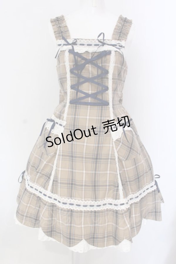 画像1: BABY,THE STARS SHINE BRIGHT / 裾スカラップタータンチェックジャンパースカートセット  ベージュ O-25-03-26-002-BA-OP-IG-OS (1)