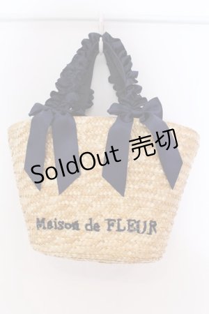 画像: Maison de FLEUR / フリルハンドルダブルリボンカゴバッグ  ナチュラル×ネイビー O-25-03-27-008-LO-BG-OW-ZT-K013
